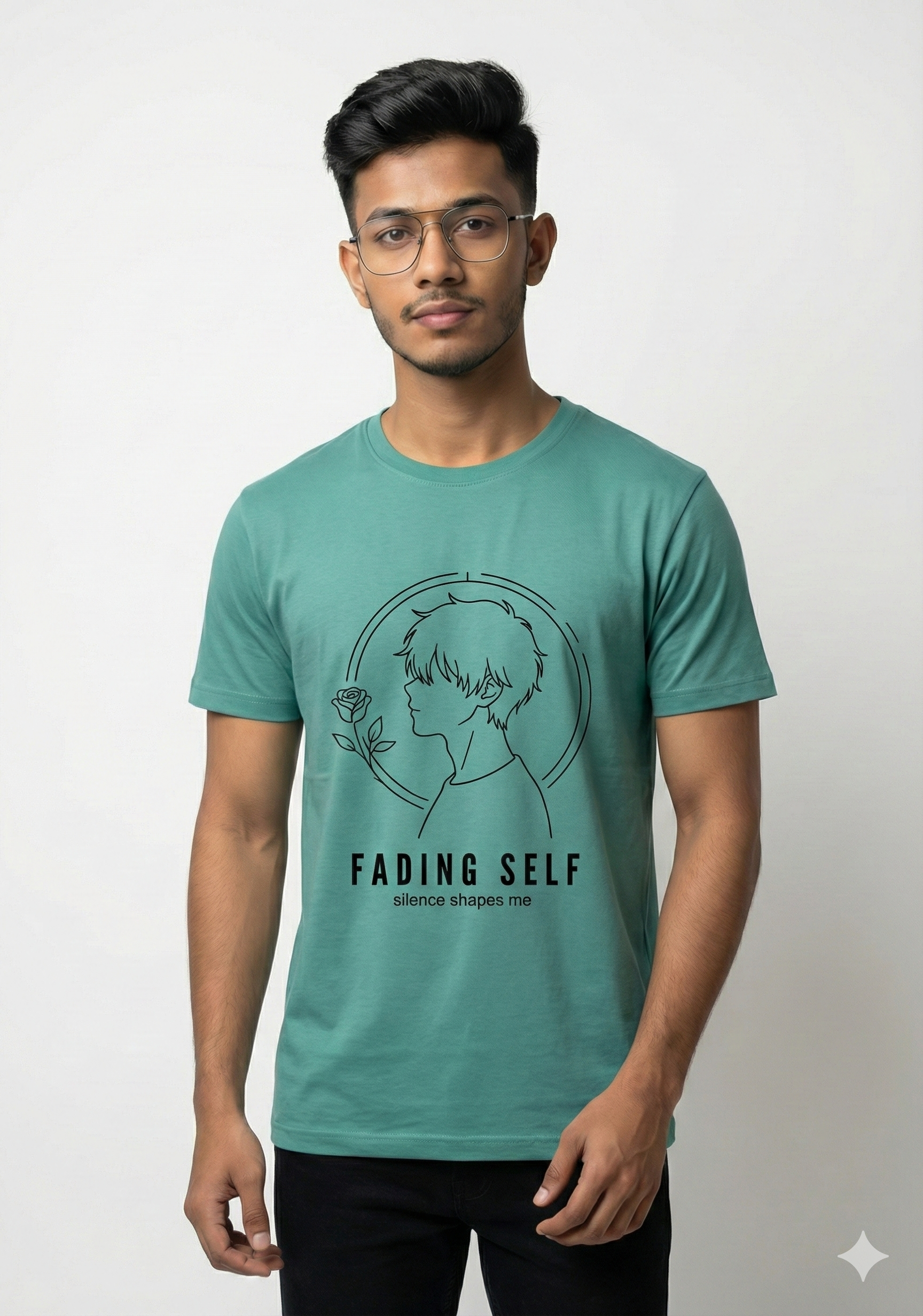 Fading Self – Silence Shapes Me Minimal Line Art Tee