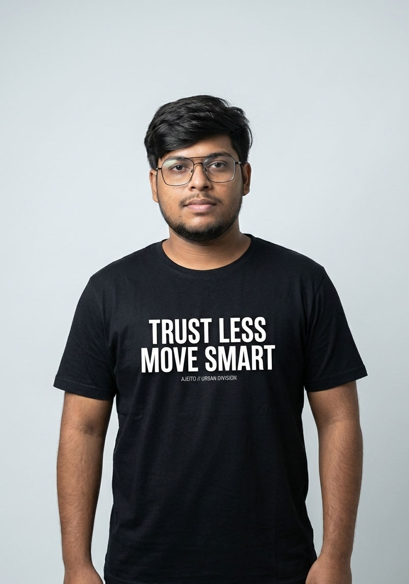 Trust Less Move Smart – Minimal Typography Tee (Men’s Regular Fit)