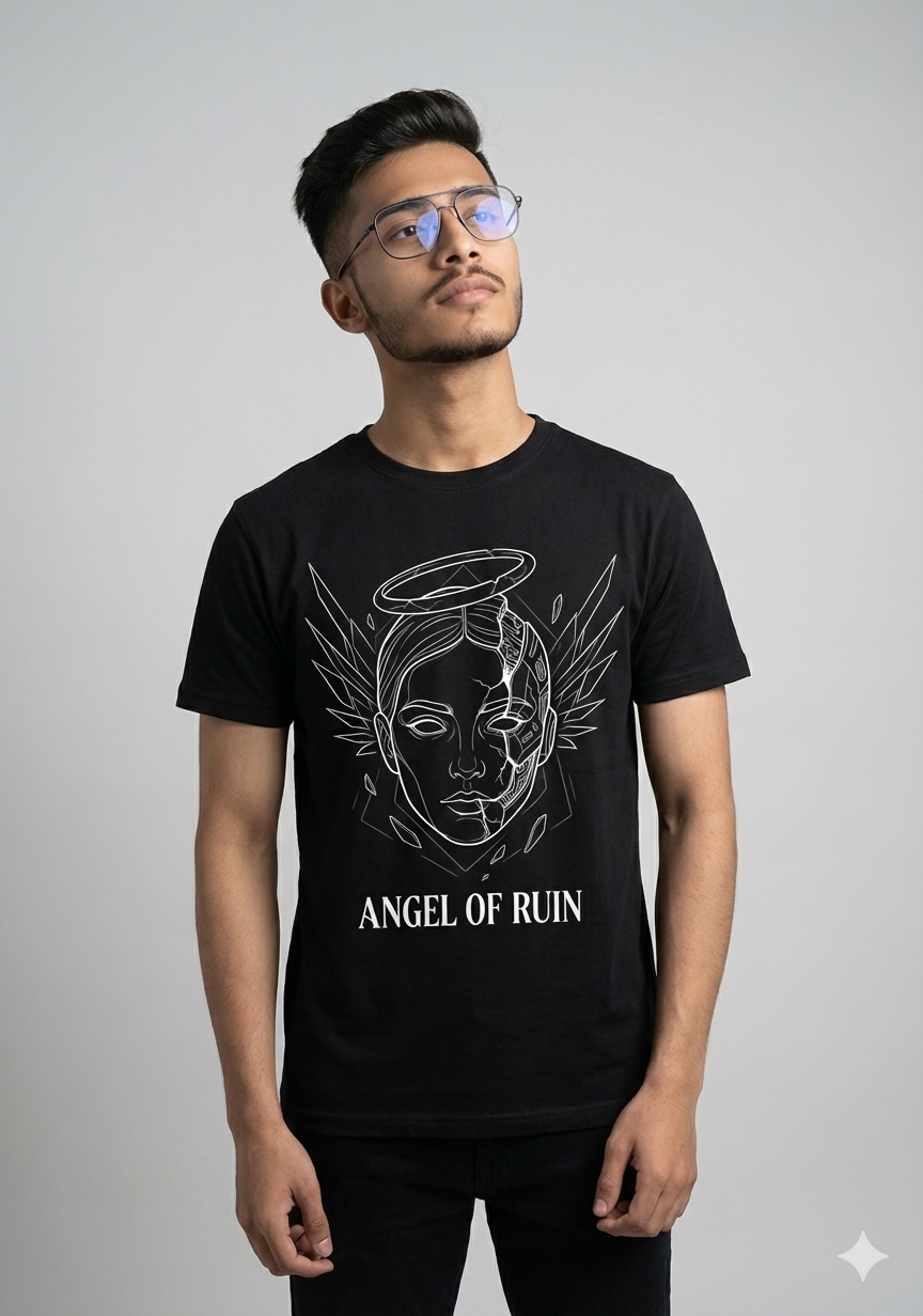 Angel of Ruin – Duality Line Art Graphic Tee